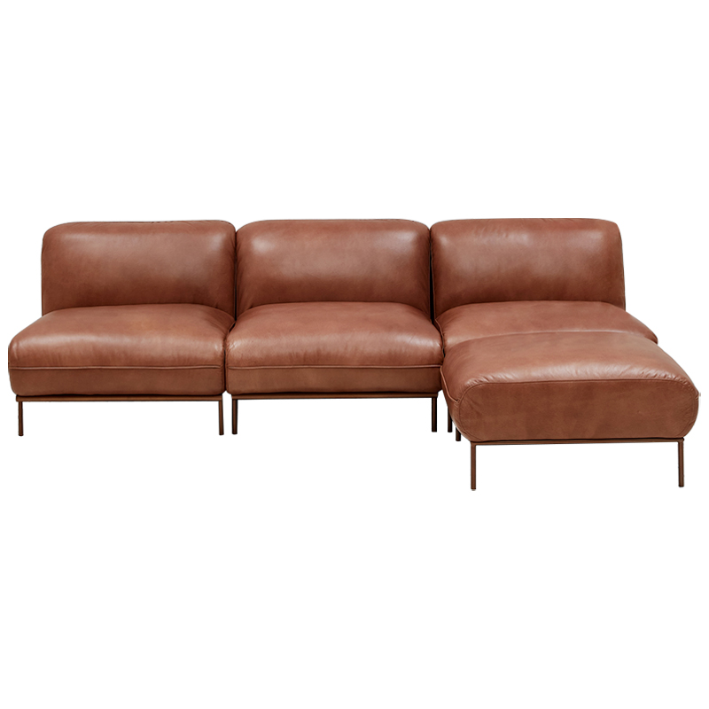 Угловой кожаный диван Macaire Leather Sofa Коричневый Угловой кожаный диван Macaire Leather Sofa Коричневый в Рязани | Loft Concept
