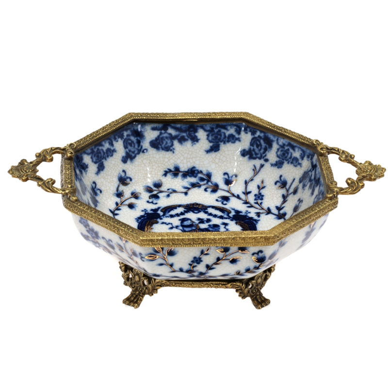 Чаша Bronze Edging Bowl Синий Белый Бронза Чаша Bronze Edging Bowl Синий Белый Бронза в Рязани | Loft Concept