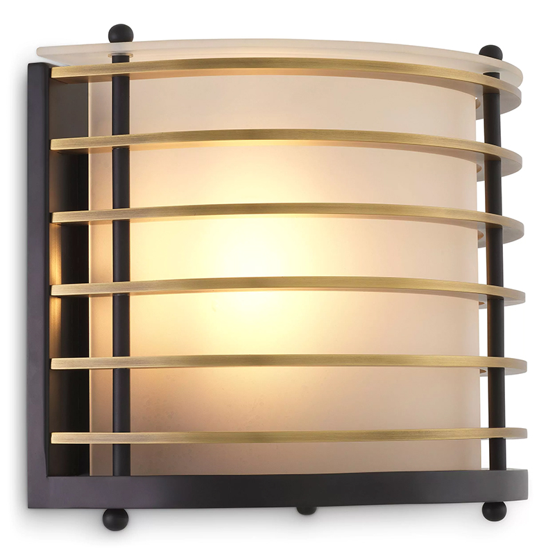 Бра Eichholtz Wall Lamp Logan Черный Латунь Белое матовое стекло в Рязани | Loft Concept 