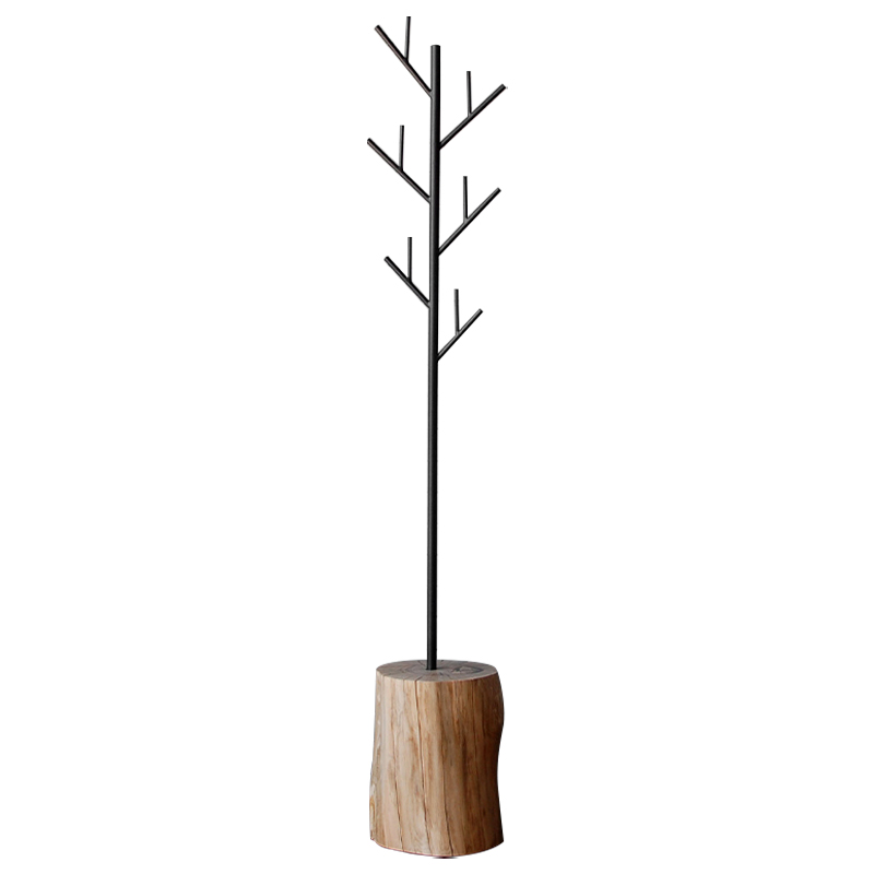 Вешалка Metal Branches and Stump Floor Hanger Black Черный Светлый дуб Вешалка Metal Branches and Stump Floor Hanger Black Черный Светлый дуб в Рязани | Loft Concept