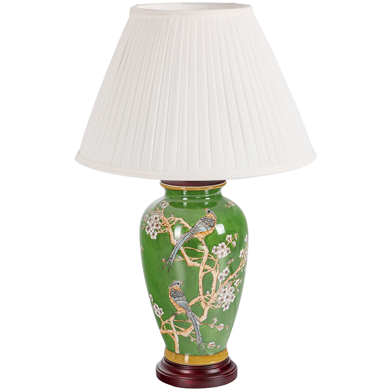 Настольная лампа с абажуром Birds Green Chinoiserie Lampshade Зеленый Белый Коричневый Настольная лампа с абажуром Birds Green Chinoiserie Lampshade Зеленый Белый Коричневый в Рязани | Loft Concept