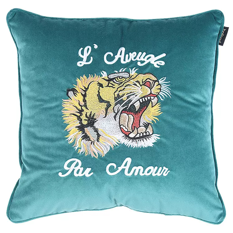Декоративная подушка Стиль Gucci Tiger Turquoise Cushion Бирюзовый Желтый Белый Черный Декоративная подушка Стиль Gucci Tiger Turquoise Cushion Бирюзовый Желтый Белый Черный в Рязани | Loft Concept