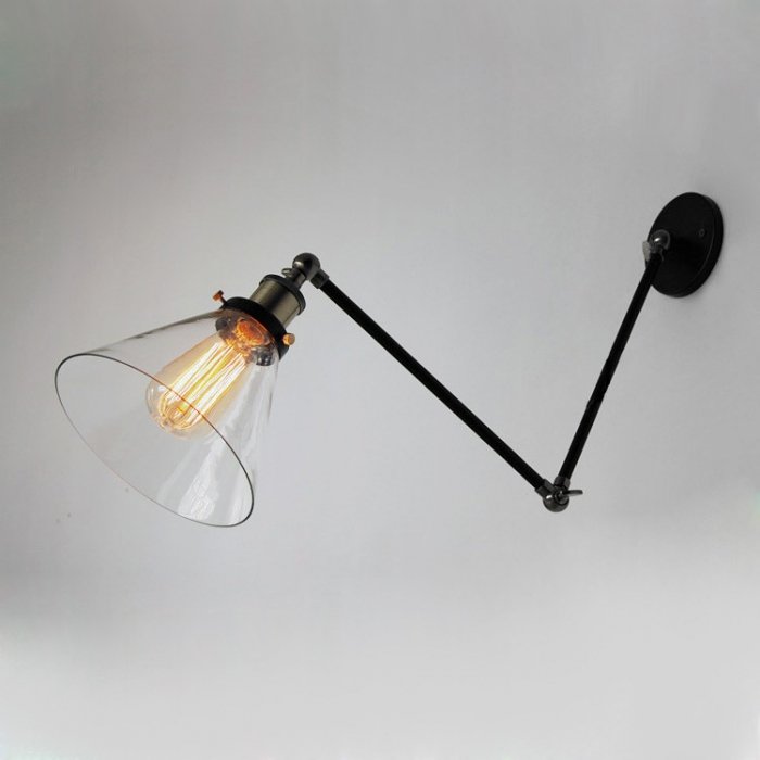 Бра Gloce Cone Shade Loft Industrial Glass Черный Бра Gloce Cone Shade Loft Industrial Glass Черный в Рязани | Loft Concept