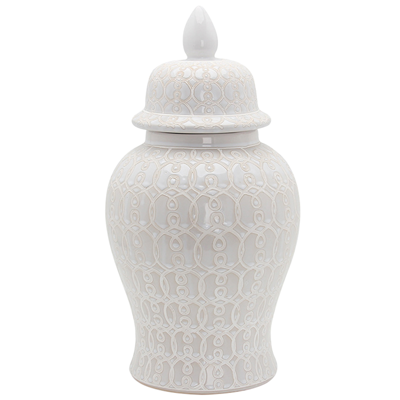 Ваза с крышкой Ceramic Beige White Ornament Vase Бежевый Белый Ваза с крышкой Ceramic Beige White Ornament Vase Бежевый Белый в Рязани | Loft Concept