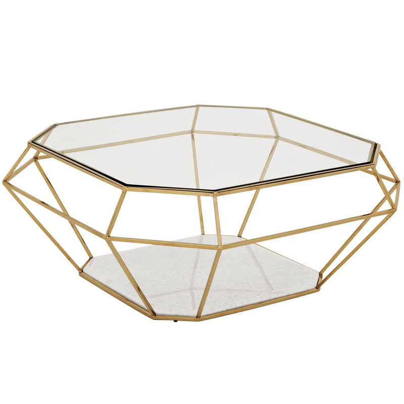 Кофейный стол Eichholtz Coffee Table Asscher Золотой Прозрачный Белый Мрамор Bianco Кофейный стол Eichholtz Coffee Table Asscher Золотой Прозрачный Белый Мрамор Bianco в Рязани | Loft Concept