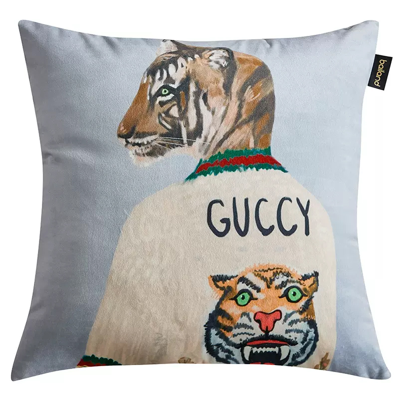 Декоративная подушка Стиль Gucci Tiger Cushion Grey Серый Мульти Декоративная подушка Стиль Gucci Tiger Cushion Grey Серый Мульти в Рязани | Loft Concept