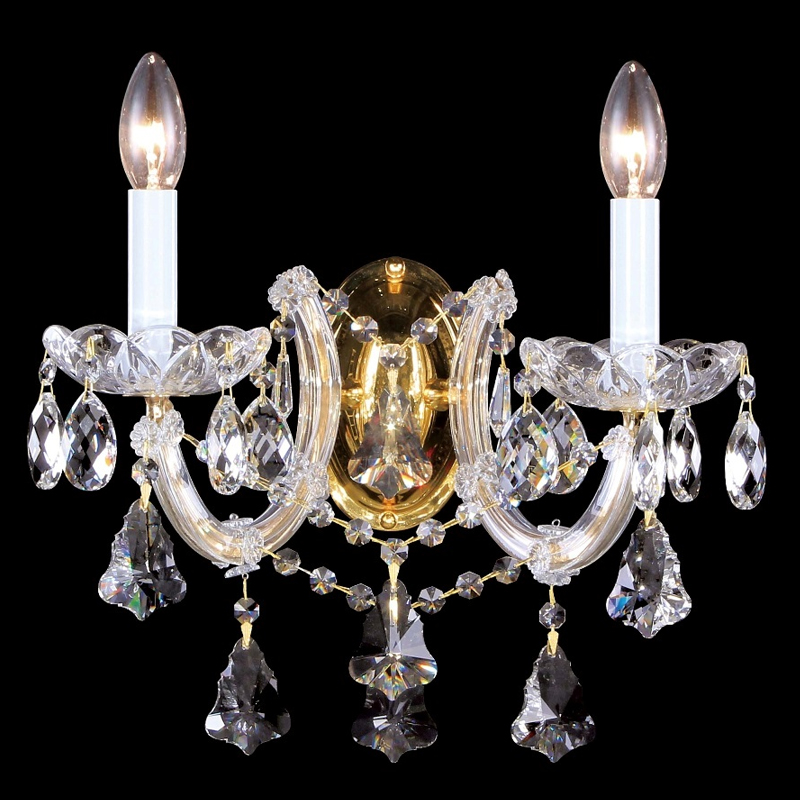 Бра с двумя лампами и хрустальными подвесками в классическом стиле Crystal lamps Золотой Прозрачное Стекло Бра с двумя лампами и хрустальными подвесками в классическом стиле Crystal lamps Золотой Прозрачное Стекло в Рязани | Loft Concept