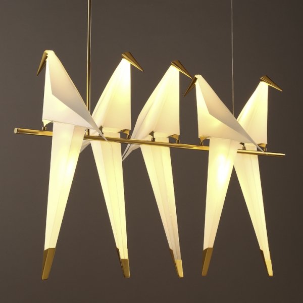 Люстра Origami Bird Chandelier Line 5 Бежево-серый Золотой Люстра Origami Bird Chandelier Line 5 Бежево-серый Золотой в Рязани | Loft Concept