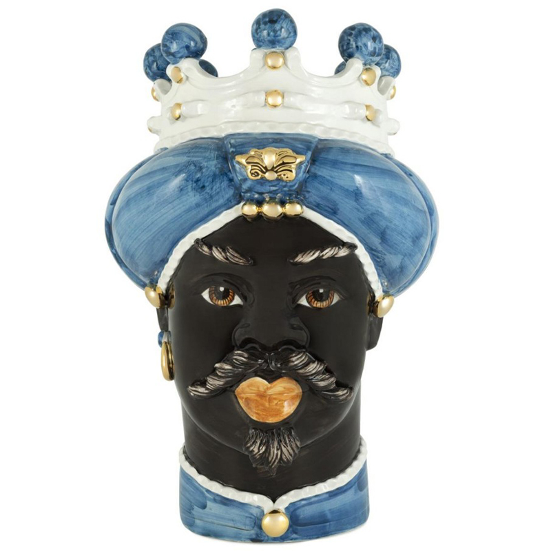 Ваза Vase Moro Man Medium New Blue Синий Черный Белый Золотой Ваза Vase Moro Man Medium New Blue Синий Черный Белый Золотой в Рязани | Loft Concept