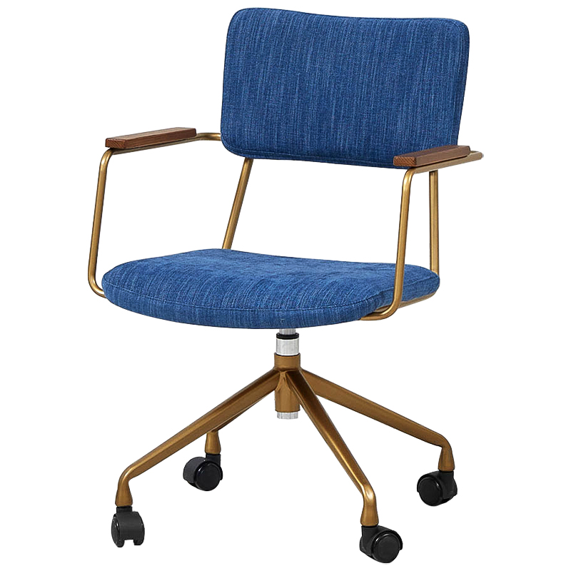 Кресло на колесах Ryan Loft Chair Blue Синий Коричневый Золотой Кресло на колесах Ryan Loft Chair Blue Синий Коричневый Золотой в Рязани | Loft Concept