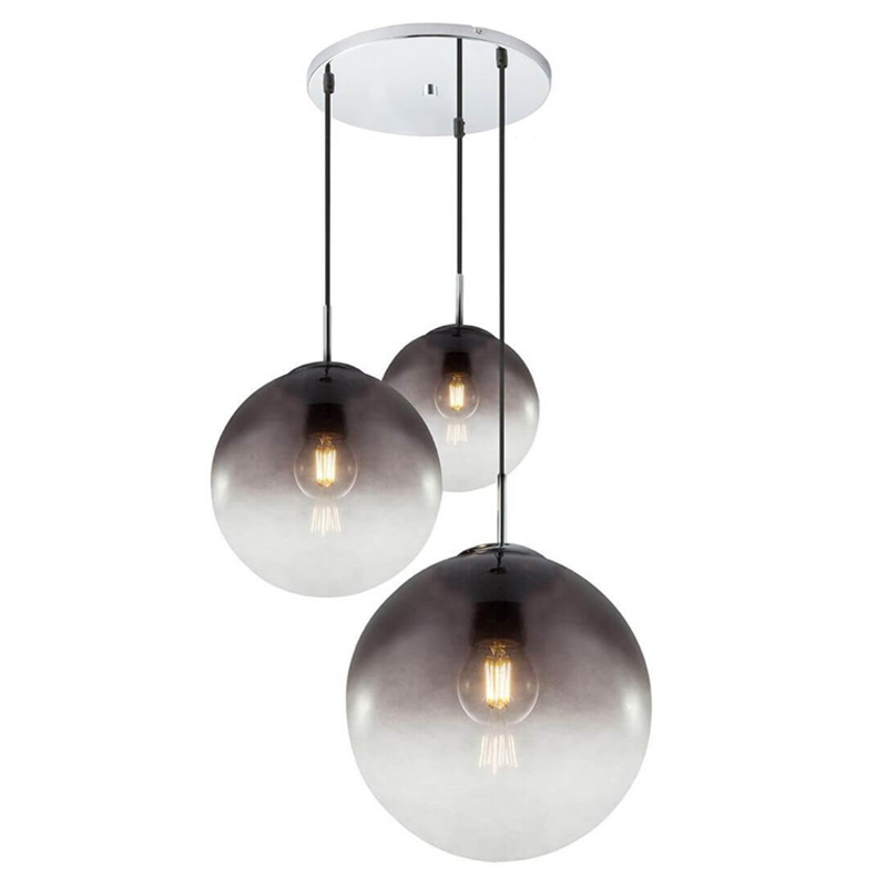 Люстра Ball Sunrise Pendant lamp smok 3 плафона Стекло Смок Хром Люстра Ball Sunrise Pendant lamp smok 3 плафона Стекло Смок Хром в Рязани | Loft Concept