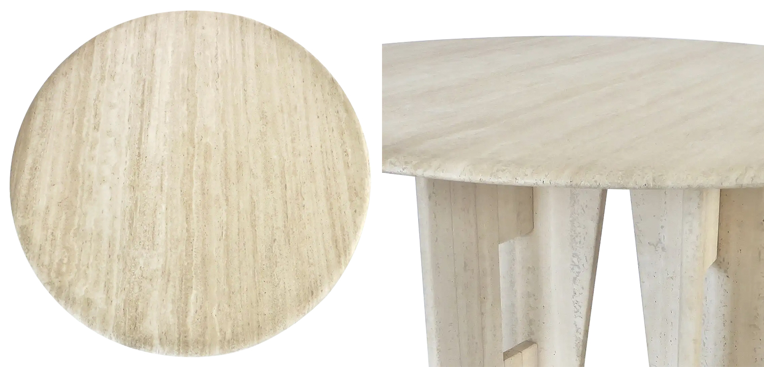 Обеденный стол Travertine Marble Dining Table Round with Sculptural Architectural Base - фото №1