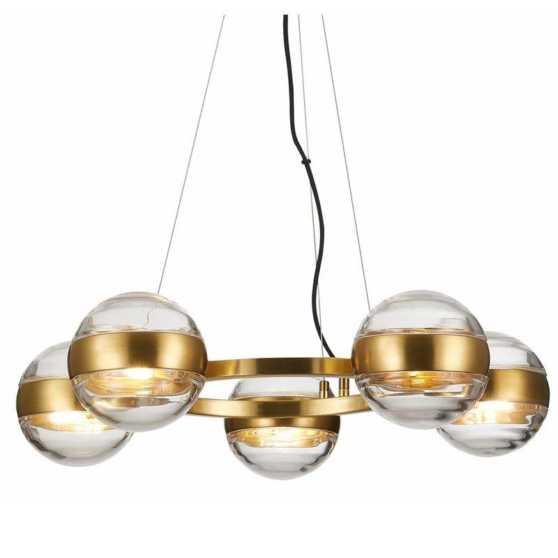 Люстра Leandra Chandelier 5 Balls Латунь Прозрачное Стекло Люстра Leandra Chandelier 5 Balls Латунь Прозрачное Стекло в Рязани | Loft Concept