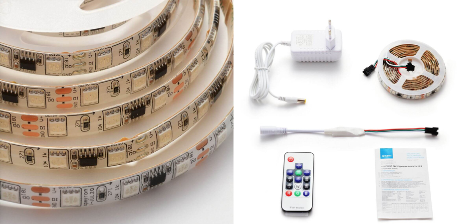 Комплект светодиодной влагозащищенной ленты 14,4W/m 60Led/m 5050SMD разноцветный 2M Комплект светодиодной влагозащищенной ленты 14,4W/m 60Led/m 5050SMD разноцветный 2M - Loft-Concept в Рязани