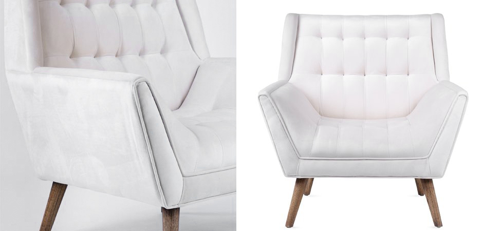 Кресло Danish Modern Armchair Tufted Accent белый велюр Кресло Danish Modern Armchair Tufted Accent белый велюр - Loft-Concept в Рязани