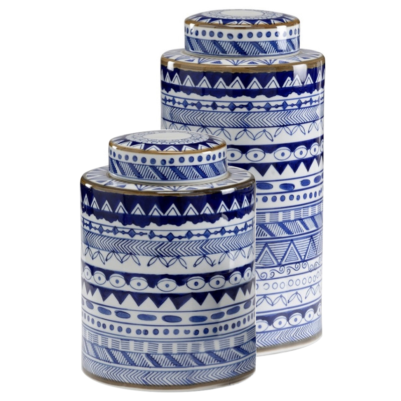 Вазы с крышками Oriental Blue Ornament Vases Синий Белый Вазы с крышками Oriental Blue Ornament Vases Синий Белый в Рязани | Loft Concept