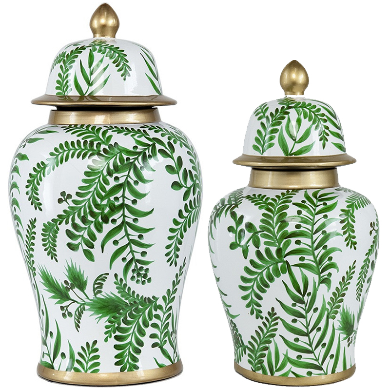 Ваза с крышкой Green Plant Vase Белый Зеленый Золотой Ваза с крышкой Green Plant Vase Белый Зеленый Золотой в Рязани | Loft Concept