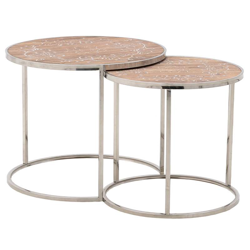 Комплект приставных столиков Malia Round Side Tables Древесина Серебряный Комплект приставных столиков Malia Round Side Tables Древесина Серебряный в Рязани | Loft Concept