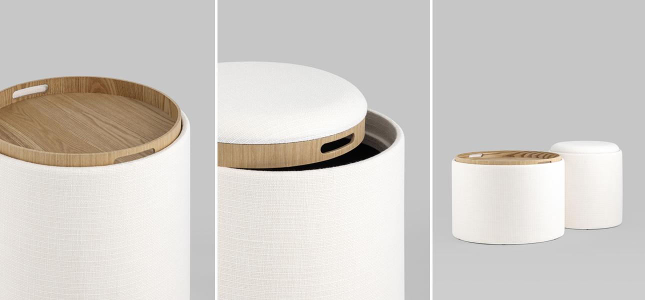 Пуф-столик с ящиком рогожка белый Bianca высота 44 см - фото