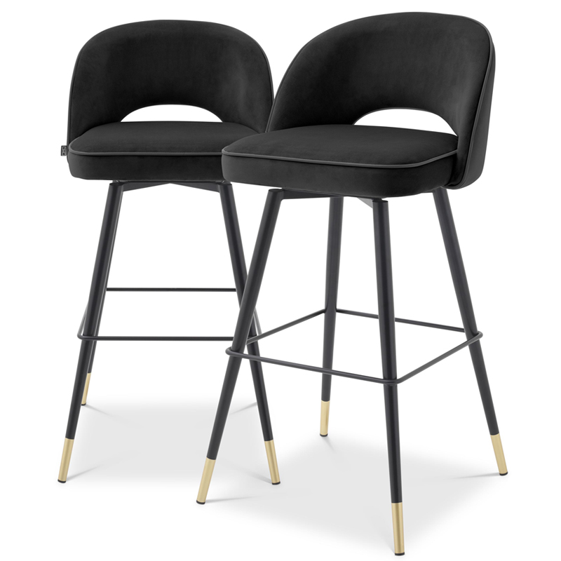 Комплект барных стульев Eichholtz Bar Stool Cliff set of 2 black Черный Латунь Комплект барных стульев Eichholtz Bar Stool Cliff set of 2 black Черный Латунь в Рязани | Loft Concept