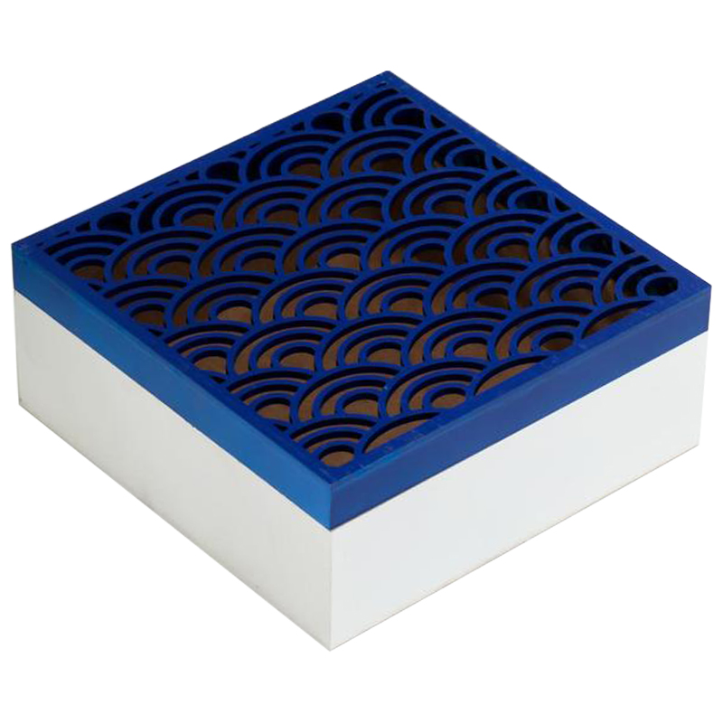 Шкатулка Deep Blue Scales Pattern Box Белый Синий Шкатулка Deep Blue Scales Pattern Box Белый Синий в Рязани | Loft Concept