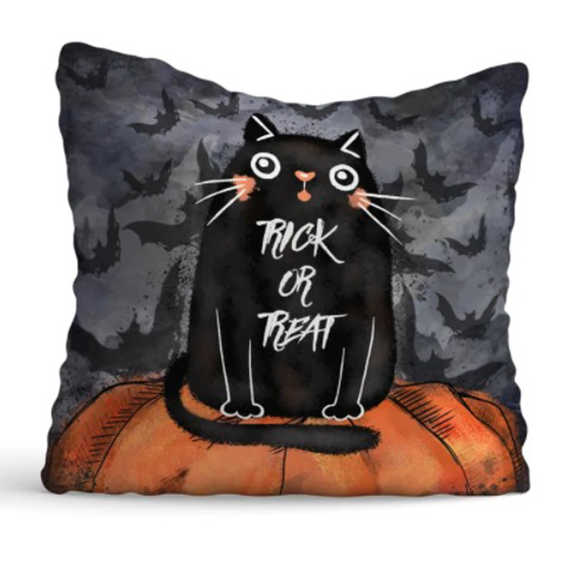 Подушка Halloween Trick or Treat Cat Черный Оранжевый Серый Подушка Halloween Trick or Treat Cat Черный Оранжевый Серый в Рязани | Loft Concept