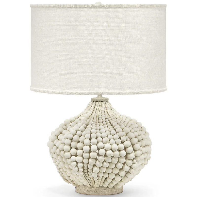 Настольная лампа с абажуром и каркасом из белых деревянных бусин White Wooden Beads Table Lampshade Белый Настольная лампа с абажуром и каркасом из белых деревянных бусин White Wooden Beads Table Lampshade Белый в Рязани | Loft Concept