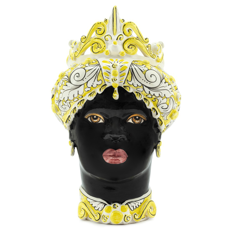 Ваза VASE MORO LADY MEDIUM yellow Черный Белый Желтый в Рязани | Loft Concept 