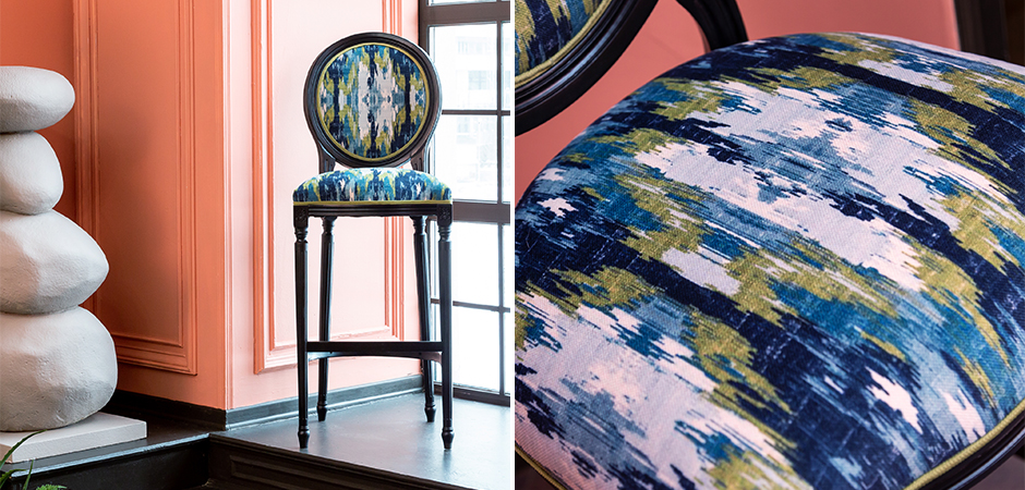 Барный стул с сине-зеленым узором Ikat Pattern Барный стул с сине-зеленым узором Ikat Pattern - Loft-Concept в Рязани
