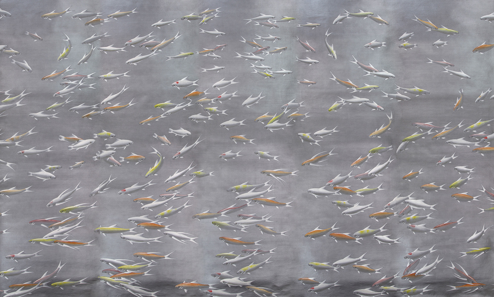 Обои ручная роспись Fishes Koi on Flash metallic Xuan paper Обои ручная роспись Fishes Koi on Flash metallic Xuan paper - постер Loft-Concept в Рязани