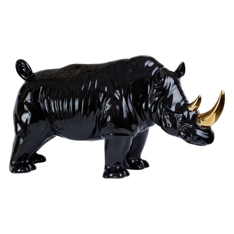 Статуэтка черный носорог с золотыми рогами Golden Horned Black Rhino Черный Золотой Статуэтка черный носорог с золотыми рогами Golden Horned Black Rhino Черный Золотой в Рязани | Loft Concept
