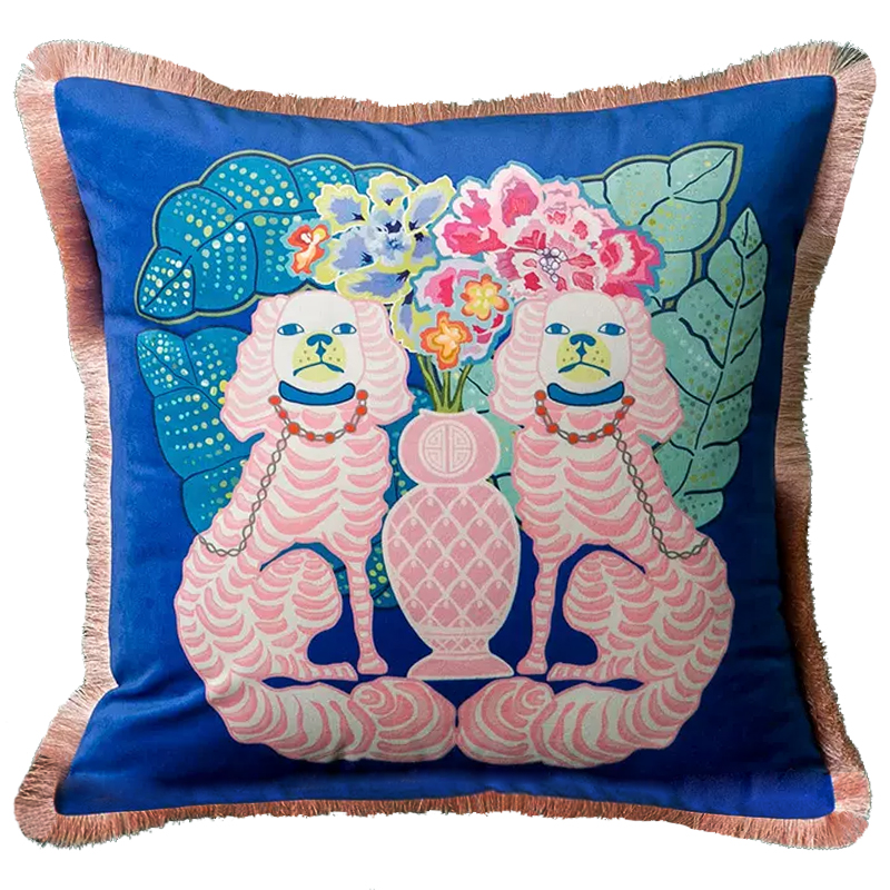 Декоративная подушка Two Pink Dogs on Blue Cushion Синий Розовый Мульти Декоративная подушка Two Pink Dogs on Blue Cushion Синий Розовый Мульти в Рязани | Loft Concept