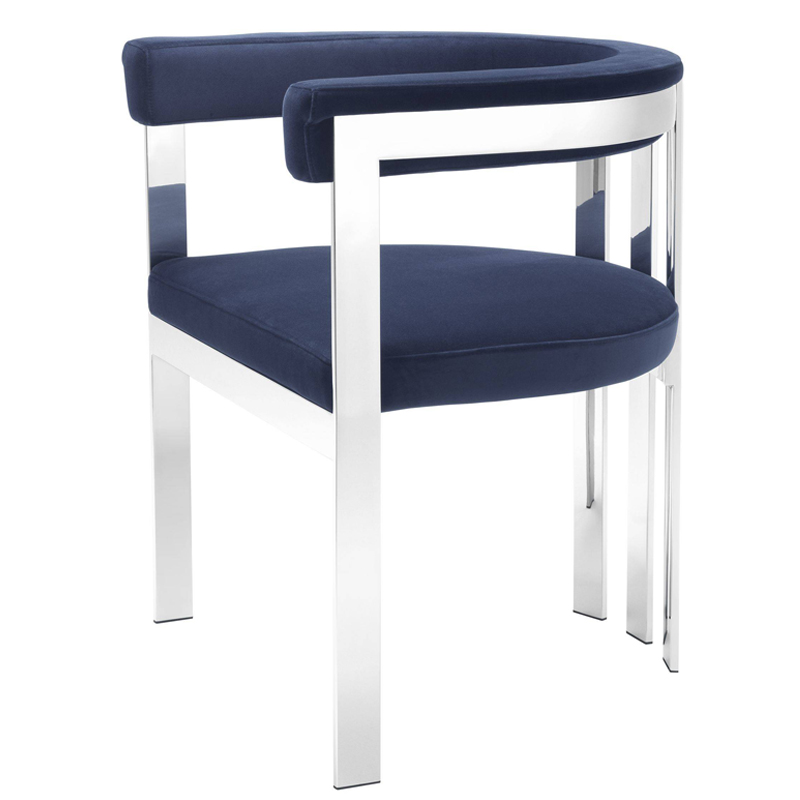 Стул Eichholtz Dining Chair Clubhouse blue Сапфирово-синий Нержавеющая сталь Стул Eichholtz Dining Chair Clubhouse blue Сапфирово-синий Нержавеющая сталь в Рязани | Loft Concept