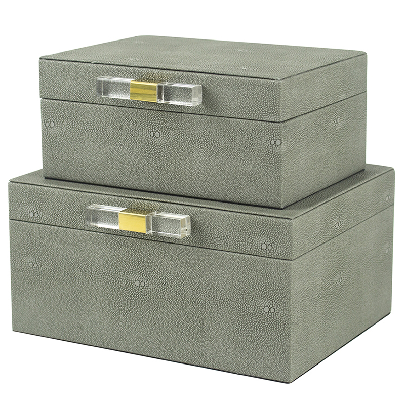 Комплект шкатулок Stingray Skin Gray Boxes Бежево-серый Глянцевое золото Прозрачный в Рязани | Loft Concept 