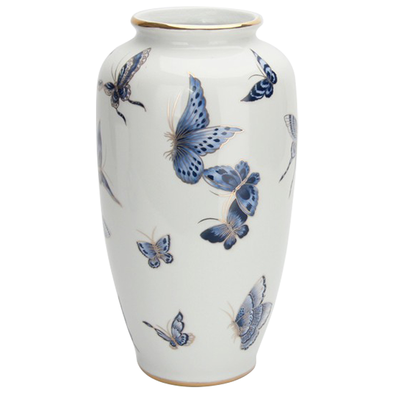 Ваза Porcelain Butterfly Blue and Gold Vase Белый Светло-синий Золотой Ваза Porcelain Butterfly Blue and Gold Vase Белый Светло-синий Золотой в Рязани | Loft Concept