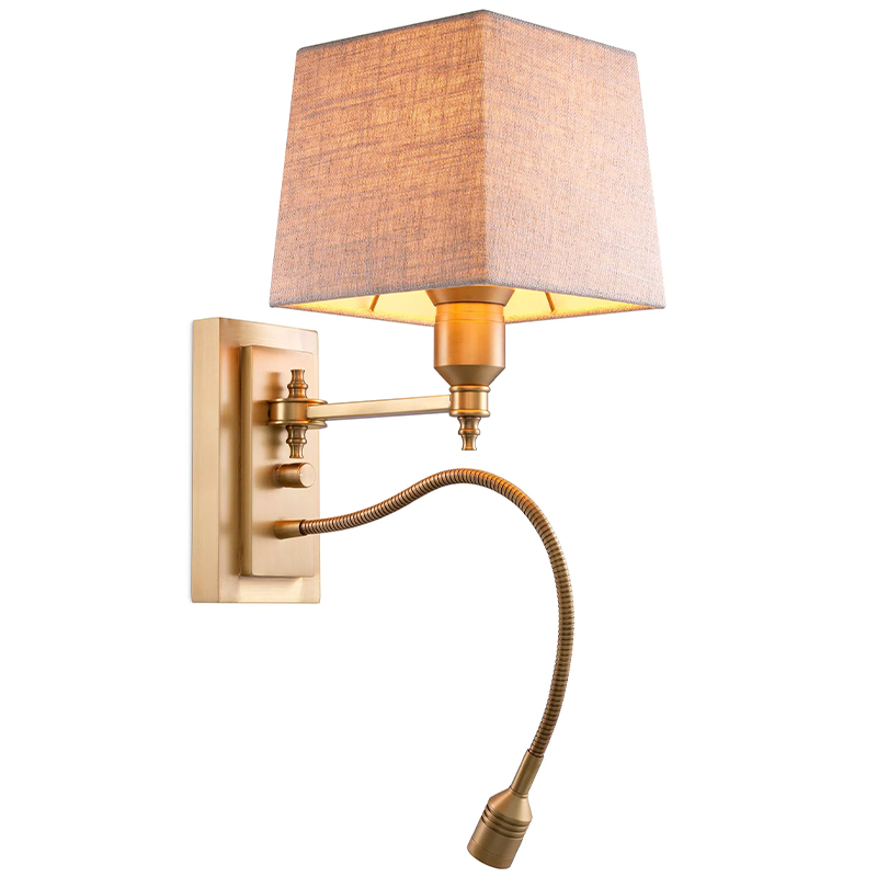 Бра Eichholtz Wall Lamp Ellington Brass Бежево-серый Латунь Бра Eichholtz Wall Lamp Ellington Brass Бежево-серый Латунь в Рязани | Loft Concept
