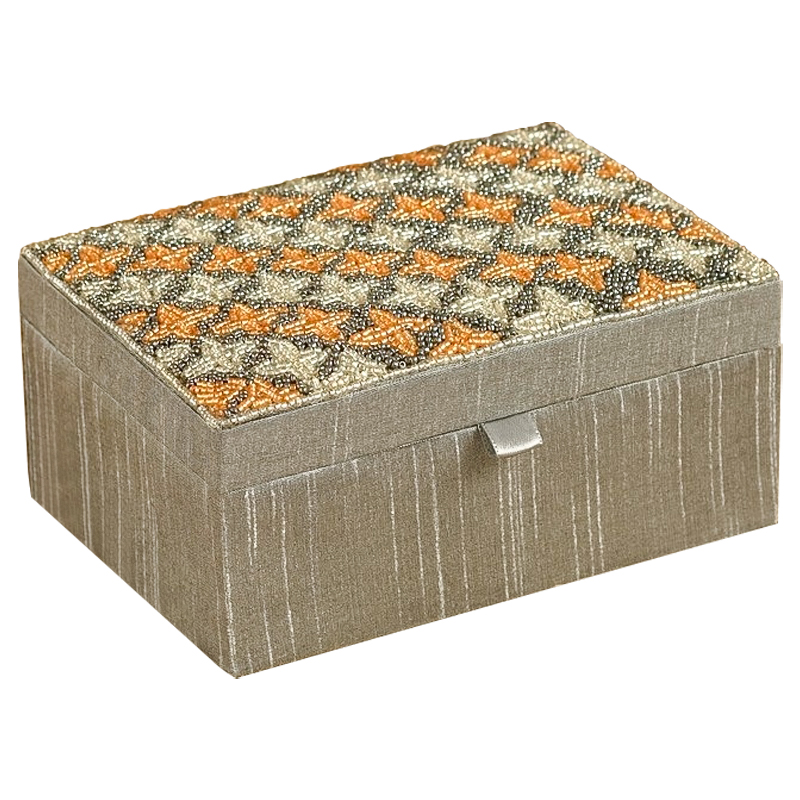 Шкатулка с вышивкой из бисера Sutara Beads Embroidery Box Серебряный Оранжевый Бежевый Шкатулка с вышивкой из бисера Sutara Beads Embroidery Box Серебряный Оранжевый Бежевый в Рязани | Loft Concept