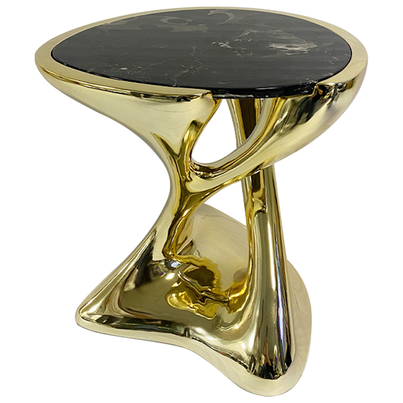 Приставной стол Molten Gold Side Table Глянцевое золото Черный Мрамор Nero Приставной стол Molten Gold Side Table Глянцевое золото Черный Мрамор Nero в Рязани | Loft Concept