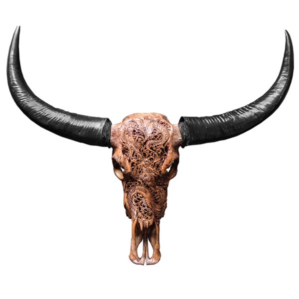 Череп буйвола Buffalo Skull Dragon резьба по кости Коричневый Череп буйвола Buffalo Skull Dragon резьба по кости Коричневый в Рязани | Loft Concept