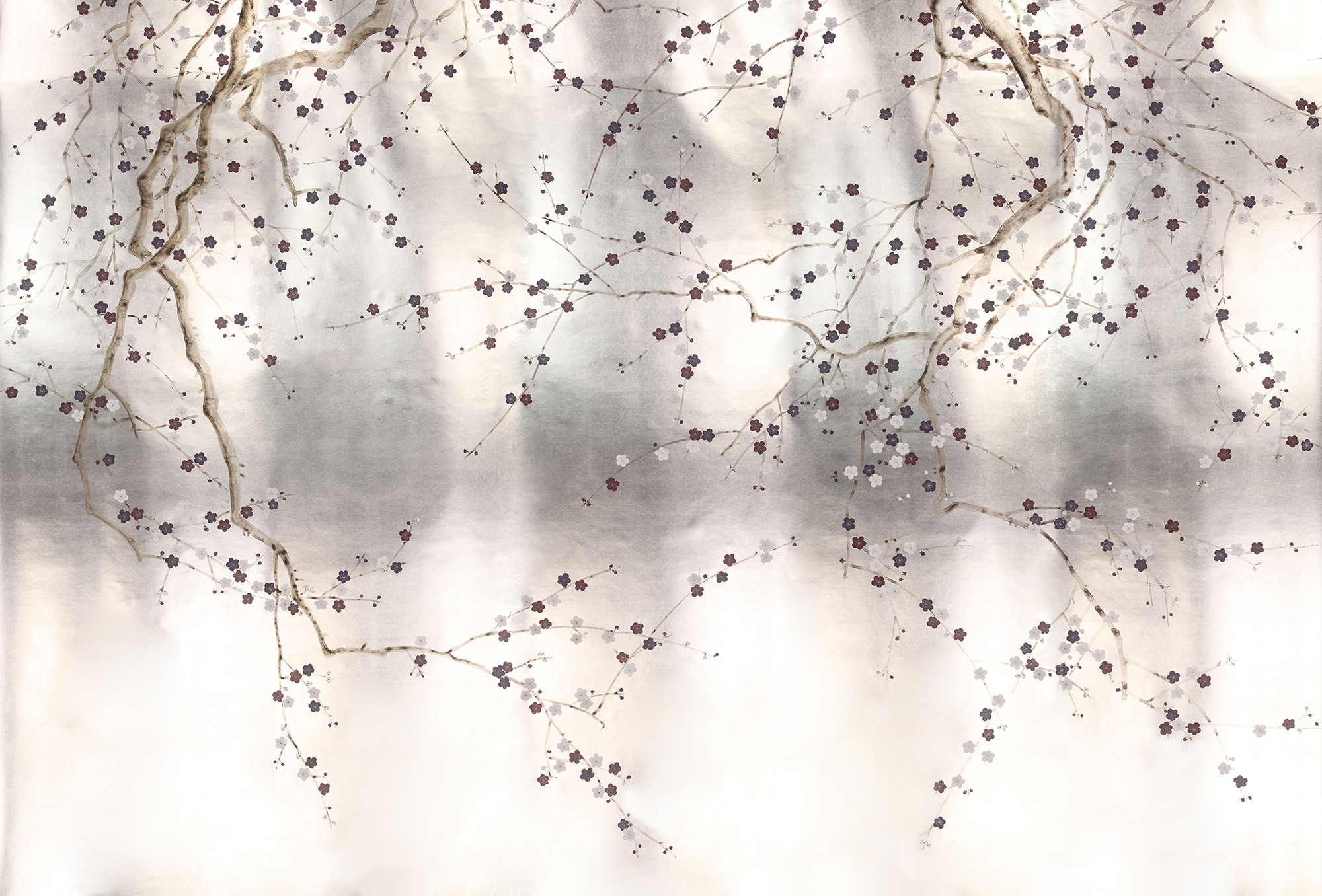 Обои ручная роспись Plum Blossom Lavender on Tarnished Silver gilded paper Обои ручная роспись Plum Blossom Lavender on Tarnished Silver gilded paper - постер Loft-Concept в Рязани