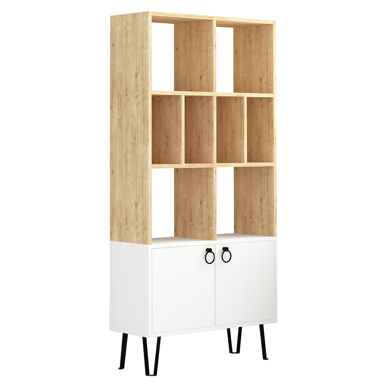 Стеллаж прямой цвета древесины с полками и 2-мя белыми дверцами BENE BOOKCASE OAK Древесина Белый в Рязани | Loft Concept 