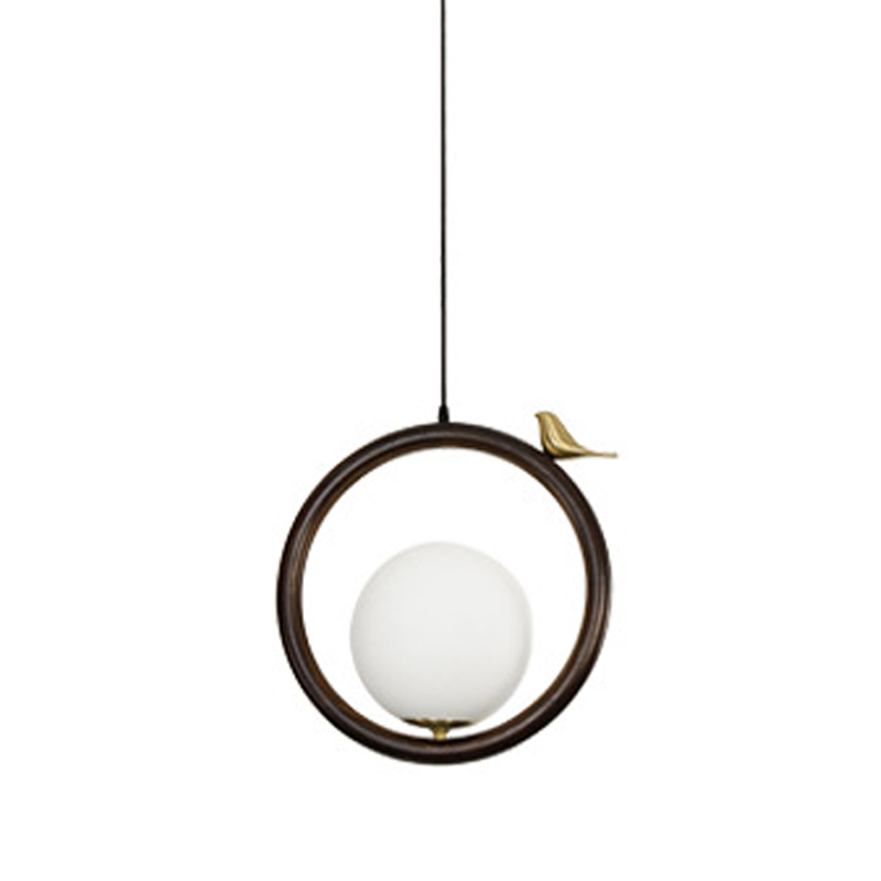 Светильник с птичкой Bird Wood Ring Hanging Lamp Латунь Белый Коричневый Светильник с птичкой Bird Wood Ring Hanging Lamp Латунь Белый Коричневый в Рязани | Loft Concept