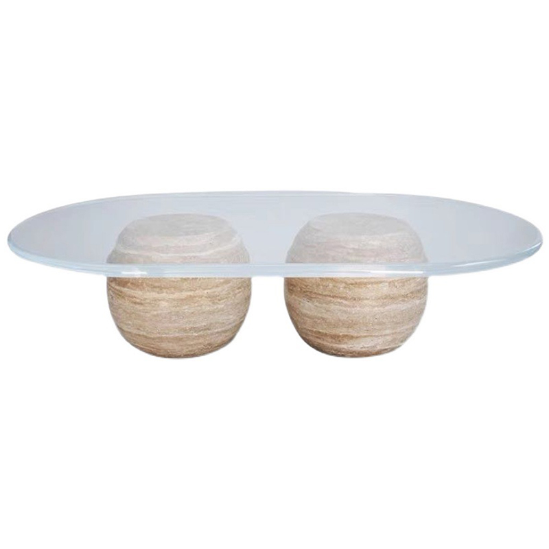 Кофейный стол Euan Travertine Coffee Table Прозрачное Стекло Бежевый Кофейный стол Euan Travertine Coffee Table Прозрачное Стекло Бежевый в Рязани | Loft Concept