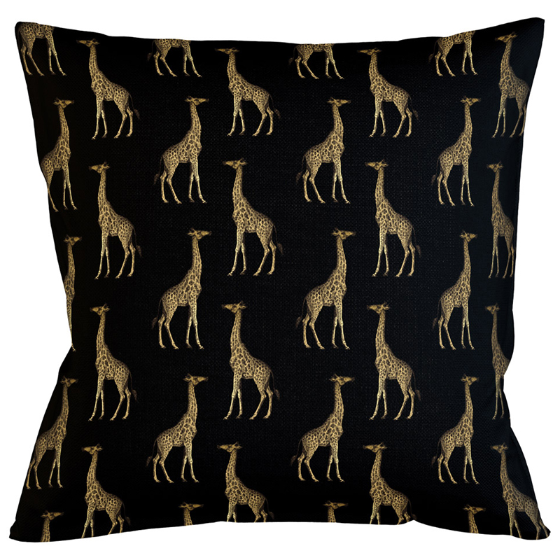 Декоративная подушка с узором из жирафов Home Safari Black Черный Коричневый Декоративная подушка с узором из жирафов Home Safari Black Черный Коричневый в Рязани | Loft Concept