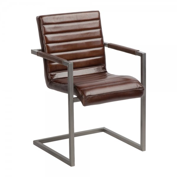 Стул с подлокотниками Leather Metal Коричневый Графит Стул с подлокотниками Leather Metal Коричневый Графит в Рязани | Loft Concept