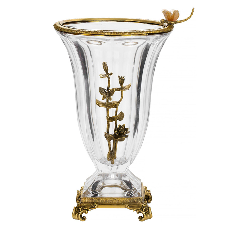 Ваза из прозрачного стекла с бронзовой вставкой в виде цветущей ветви Eden Garden porcelain and bronze Прозрачное Стекло Бронза в Рязани | Loft Concept 