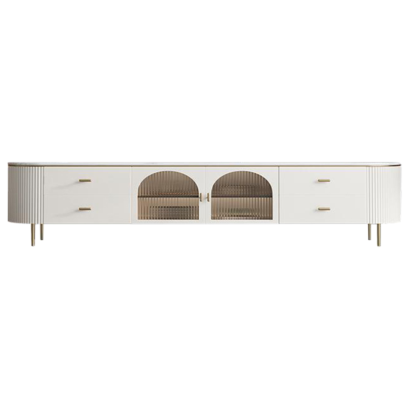 ТВ-тумба Shauna TV Stand Белый Золотой Прозрачное Стекло ТВ-тумба Shauna TV Stand Белый Золотой Прозрачное Стекло в Рязани | Loft Concept