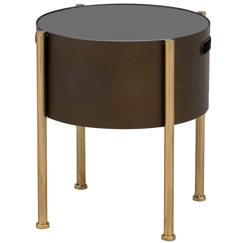 Приставной стол Barnaby Round Side Table Коричневый Латунь Стекло Смок Приставной стол Barnaby Round Side Table Коричневый Латунь Стекло Смок в Рязани | Loft Concept