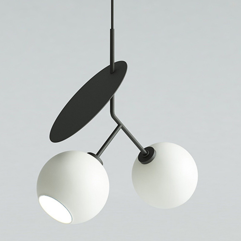 Подвесной светильник Cherry Pendant Double Black Белое матовое стекло Черный Подвесной светильник Cherry Pendant Double Black Белое матовое стекло Черный в Рязани | Loft Concept