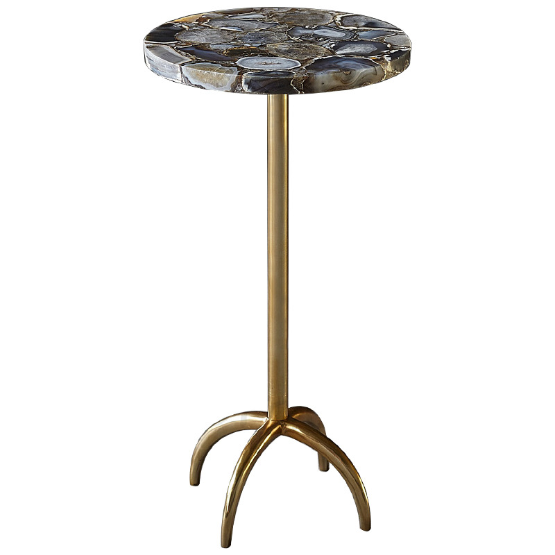 Приставной столик со столешницей из агата Grey Agate Side Table Серый Коричневый Латунь Приставной столик со столешницей из агата Grey Agate Side Table Серый Коричневый Латунь в Рязани | Loft Concept